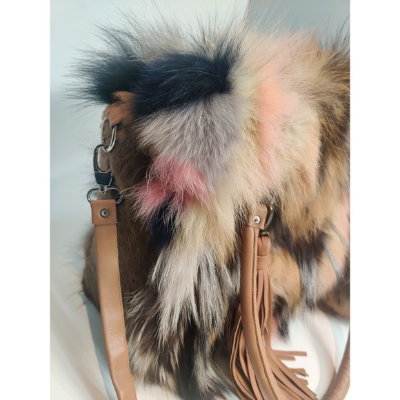Real fox fur multicoloured bag with leather details brand is Befur on Etsy - Picture 3 of 16